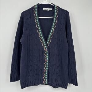 Vintage Cristina Cardigan Sweater Womens Small Blue Fair Isle Knit Academia